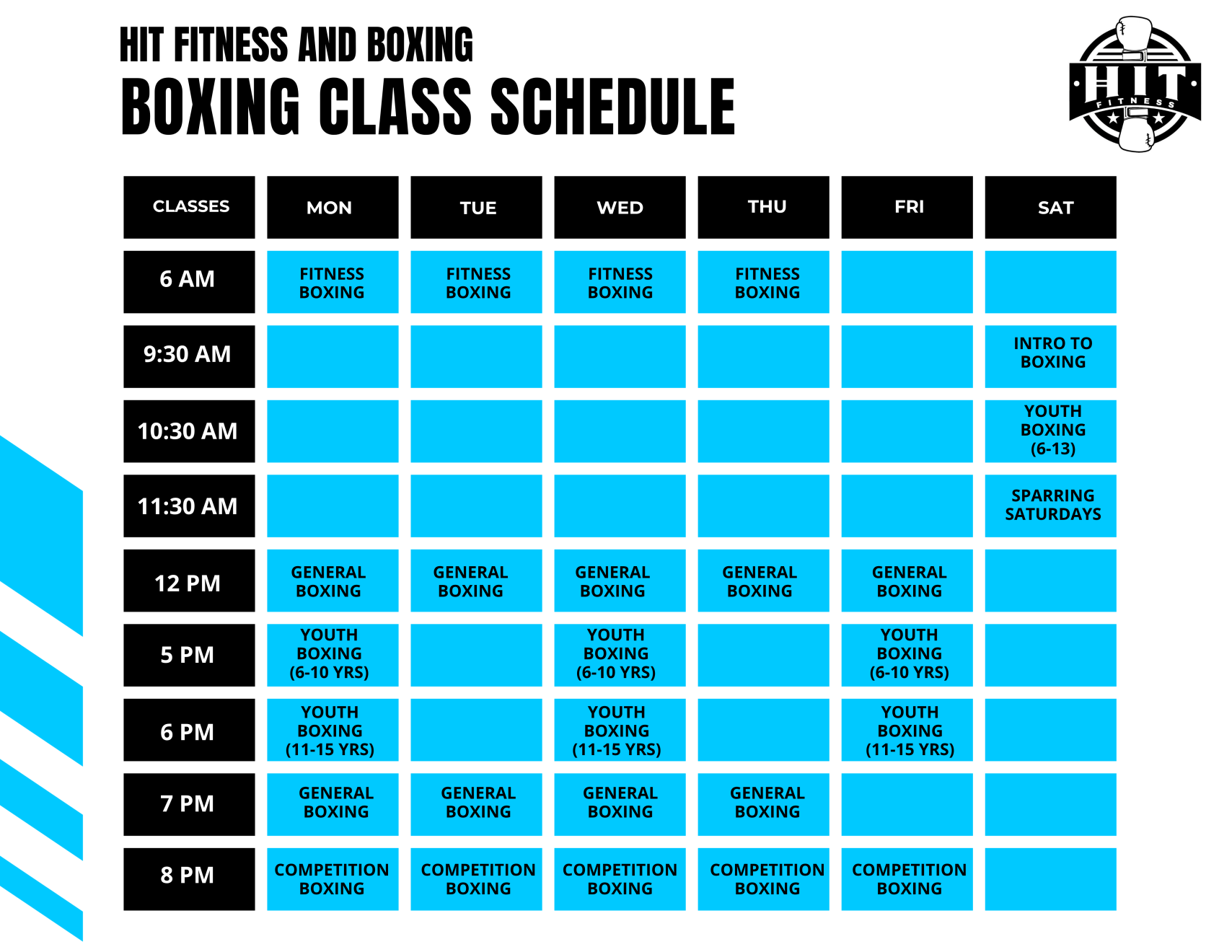 HIT Fitness & Boxing — weekly boxing class schedule