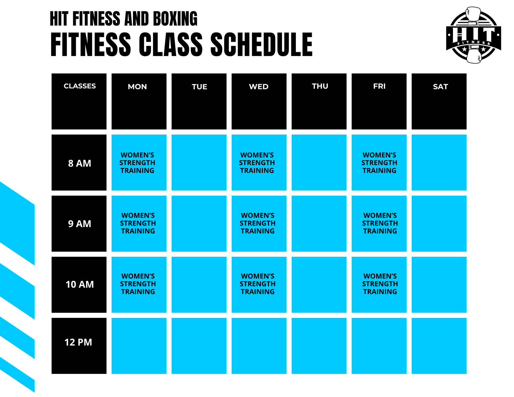 HIT Fitness & Boxing — weekly fitness and women's strength class schedule